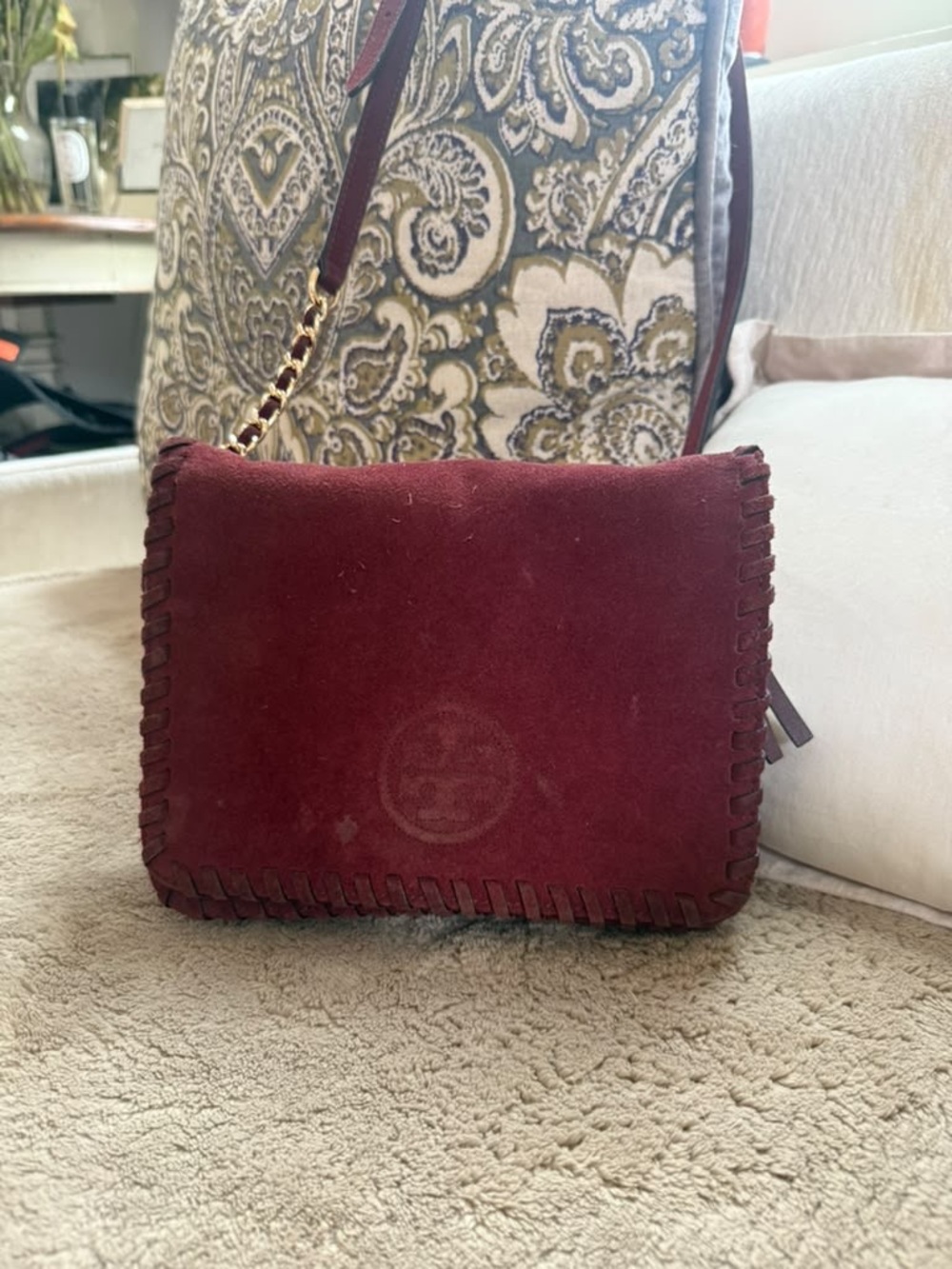 Tory Burch burgundy cross body purse